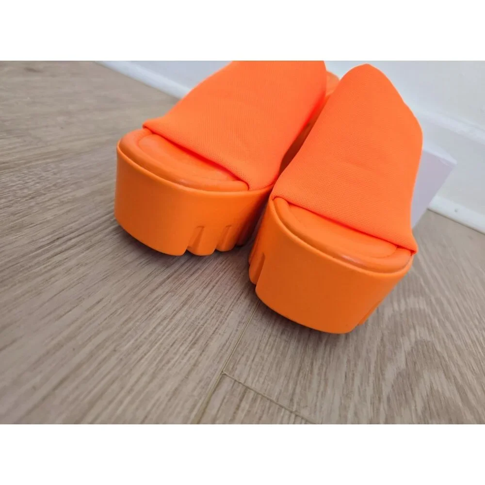 Cape Robbin Neon Orange Platform Chunky Heel Mules